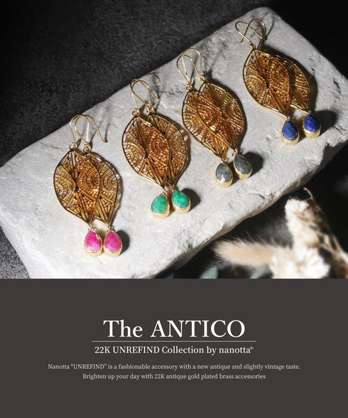 ピアス 天然石 ティアドロップ フック レース リーフ アンリファインド ANTICO AER100