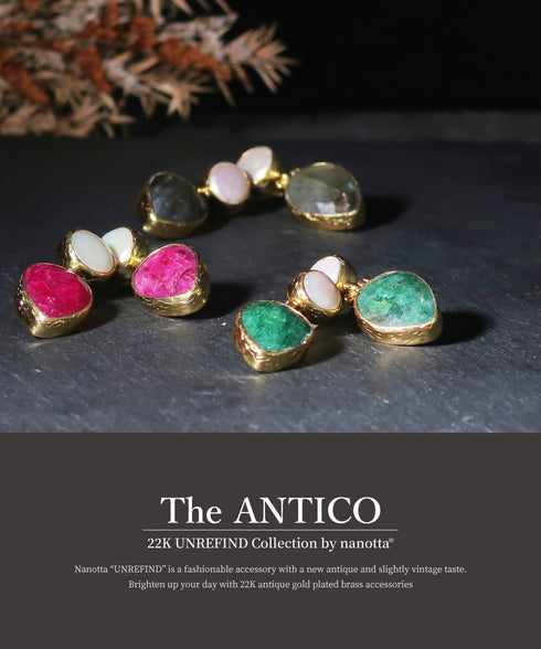 イヤリング 天然石 パール ティアドロップ ラウンド アンリファインド ANTICO AER102