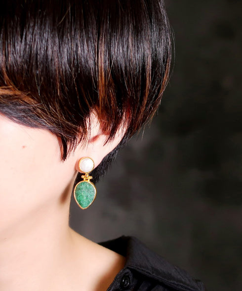 イヤリング 天然石 パール ティアドロップ ラウンド アンリファインド ANTICO AER102