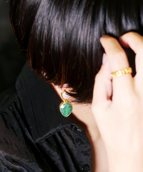 イヤリング 天然石 パール ティアドロップ ラウンド アンリファインド ANTICO AER102