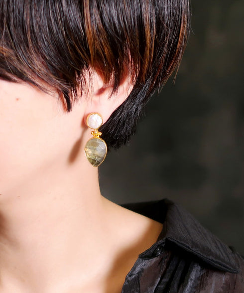 イヤリング 天然石 パール ティアドロップ ラウンド アンリファインド ANTICO AER102