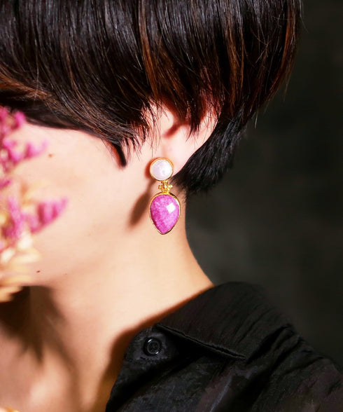 イヤリング 天然石 パール ティアドロップ ラウンド アンリファインド ANTICO AER102