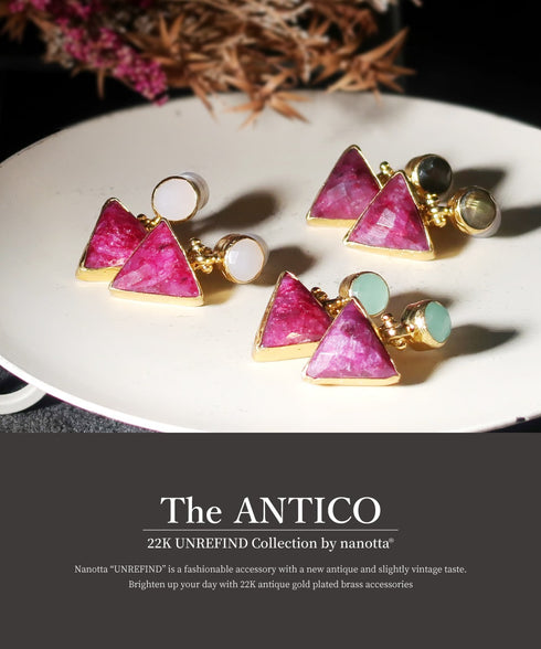 イヤリング 天然石 ラウンド トリリアント 三角 アンリファインド ANTICO AER103
