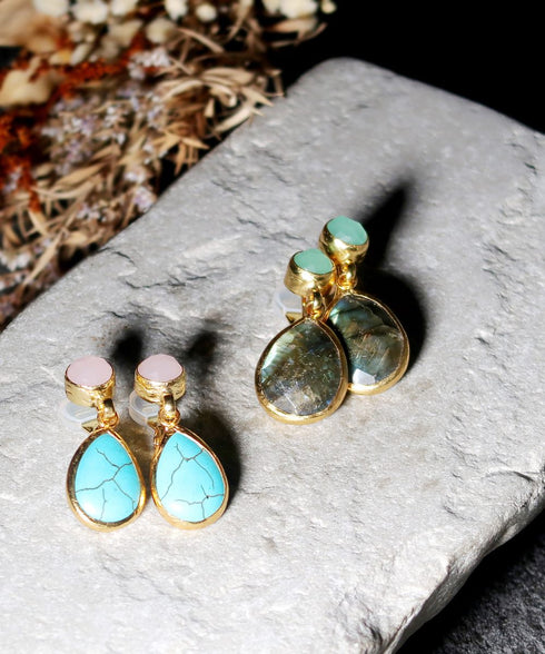 イヤリング 天然石 ティアドロップ ラウンド アンリファインド ANTICO AER104