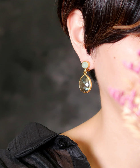 イヤリング 天然石 ティアドロップ ラウンド アンリファインド ANTICO AER104