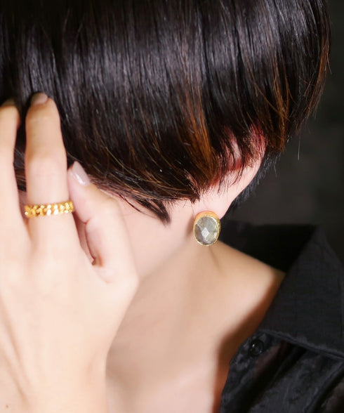 イヤリング 天然石 オーバル アンリファインド ANTICO AER106