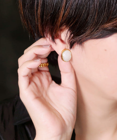 イヤリング 天然石 オーバル アンリファインド ANTICO AER106