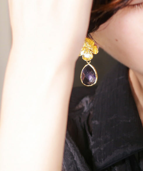 イヤリング 天然石 ティアドロップ 花 アンリファインド ANTICO AER107