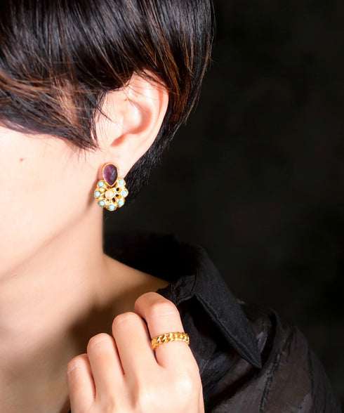 イヤリング 天然石 パール ティアドロップ 花 アンリファインド ANTICO AER109