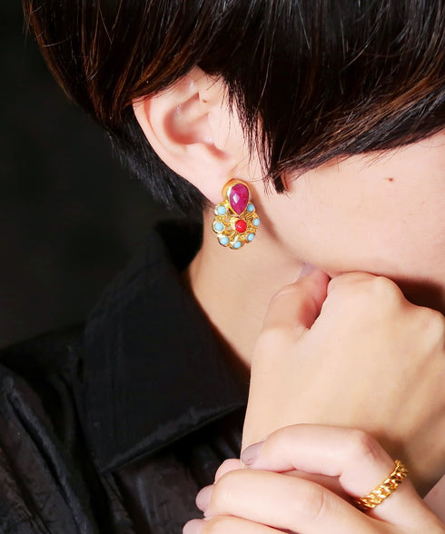 イヤリング 天然石 パール ティアドロップ 花 アンリファインド ANTICO AER109