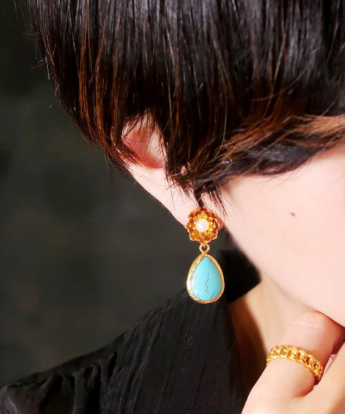 イヤリング 天然石 パール ティアドロップ 花 アンリファインド ANTICO AER110