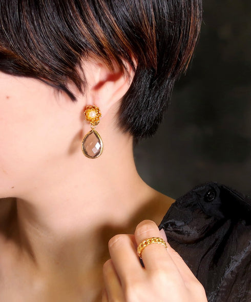 イヤリング 天然石 パール ティアドロップ 花 アンリファインド ANTICO AER110