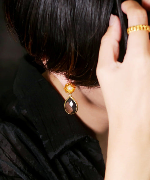 イヤリング 天然石 パール ティアドロップ 花 アンリファインド ANTICO AER110