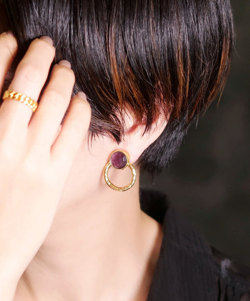 イヤリング 天然石 ラウンド サークル アンリファインド ANTICO AER112