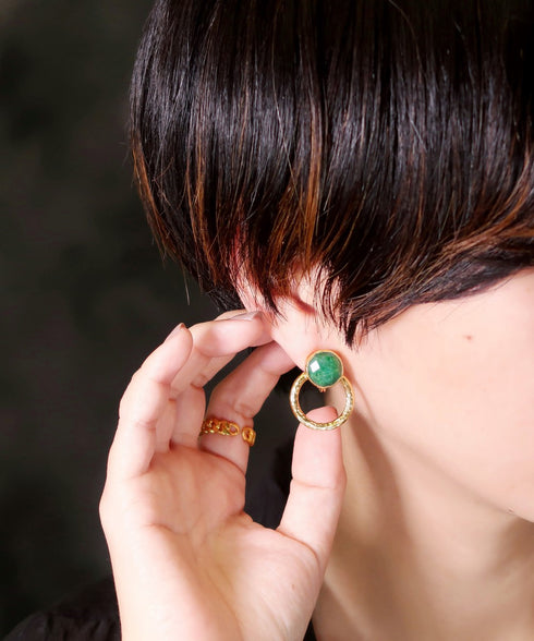 イヤリング 天然石 ラウンド サークル アンリファインド ANTICO AER112