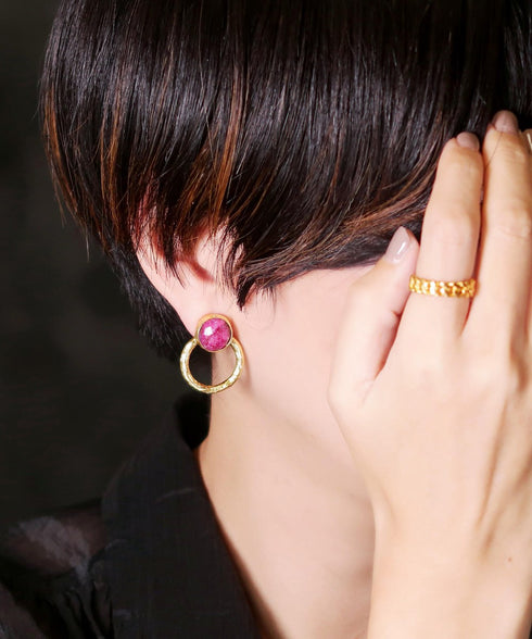 イヤリング 天然石 ラウンド サークル アンリファインド ANTICO AER112