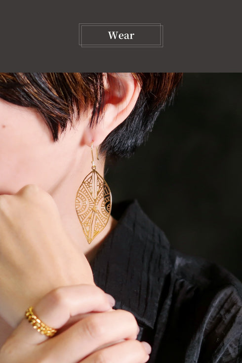 ピアス フック レース 透かし リーフ ANTICO AER113