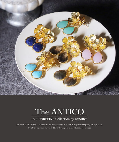 ピアス 天然石 ティアドロップ スタッド 花 アンリファインド ANTICO AER114