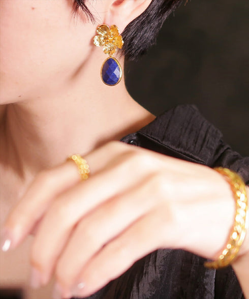 ピアス 天然石 ティアドロップ スタッド 花 アンリファインド ANTICO AER114