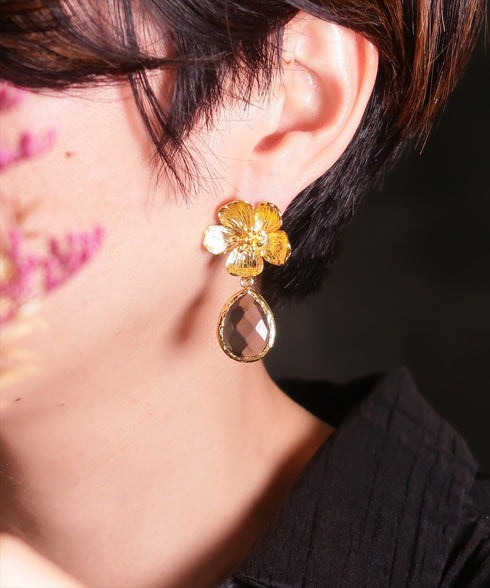 ピアス 天然石 ティアドロップ スタッド 花 アンリファインド ANTICO AER114