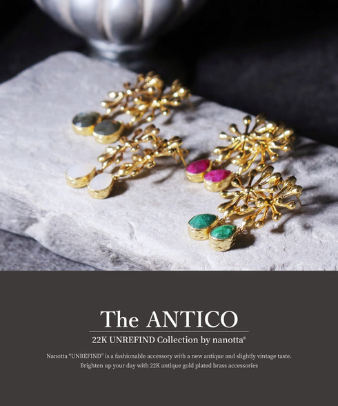 ピアス 天然石 ティアドロップ スタッド 花 アンリファインド ANTICO AER115