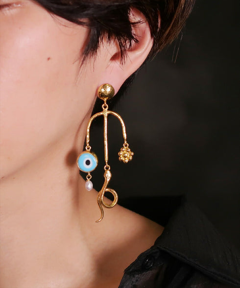 ピアス スタッド アシンメトリー 花 スネーク 蛇 ナザールボンジュウ ANTICO AER117