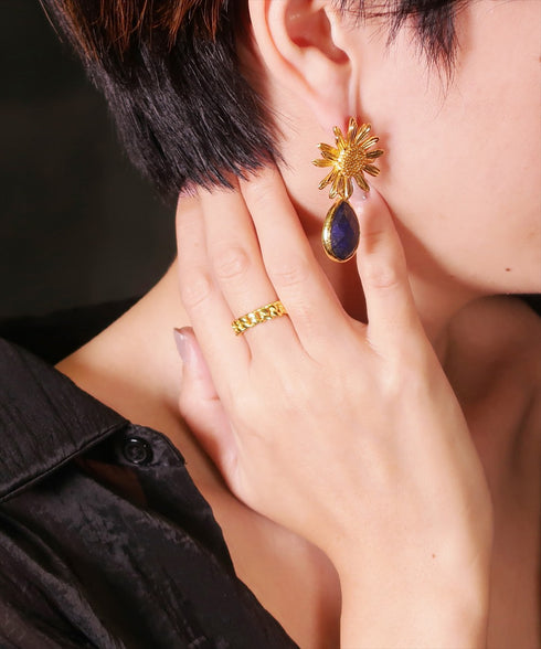 ピアス 天然石 ティアドロップ スタッド 花 アンリファインド ANTICO AER125