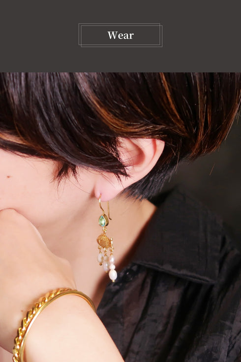 ピアス パール ティアドロップ フック フィッシュ ANTICO AER128