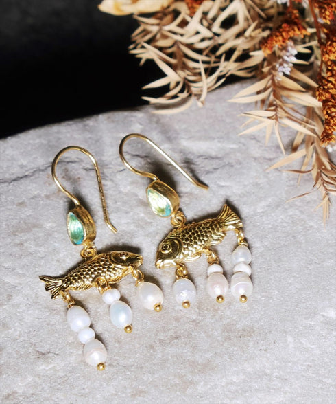 ピアス パール ティアドロップ フック フィッシュ ANTICO AER128