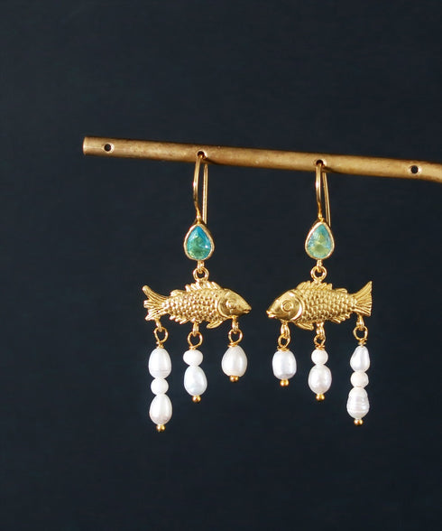 ピアス パール ティアドロップ フック フィッシュ ANTICO AER128