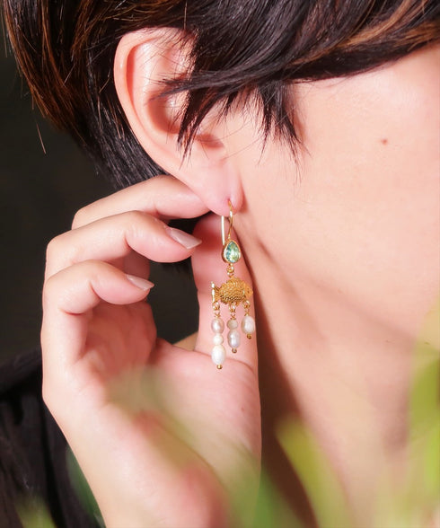 ピアス パール ティアドロップ フック フィッシュ ANTICO AER128