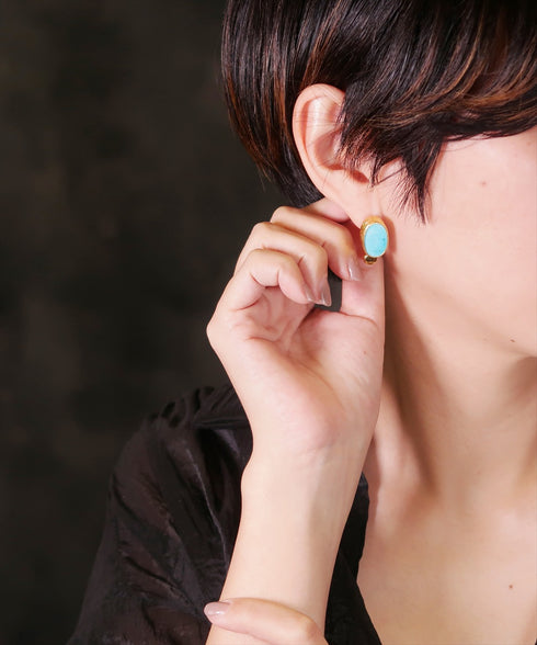 ピアス 天然石 オーバル スタッド アンリファインド ANTICO AER131