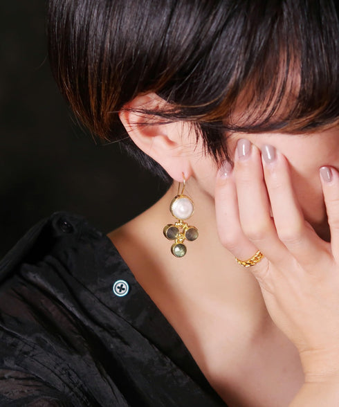 ピアス 天然石 パール ラウンド フック アンリファインド ANTICO AER137