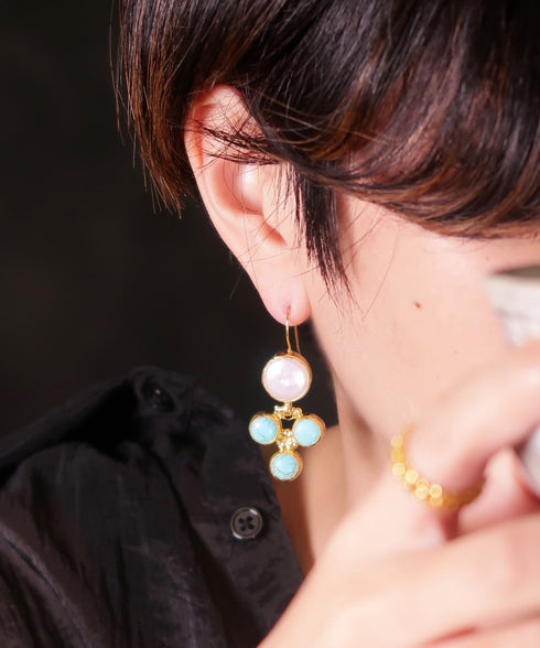 ピアス 天然石 パール ラウンド フック アンリファインド ANTICO AER137