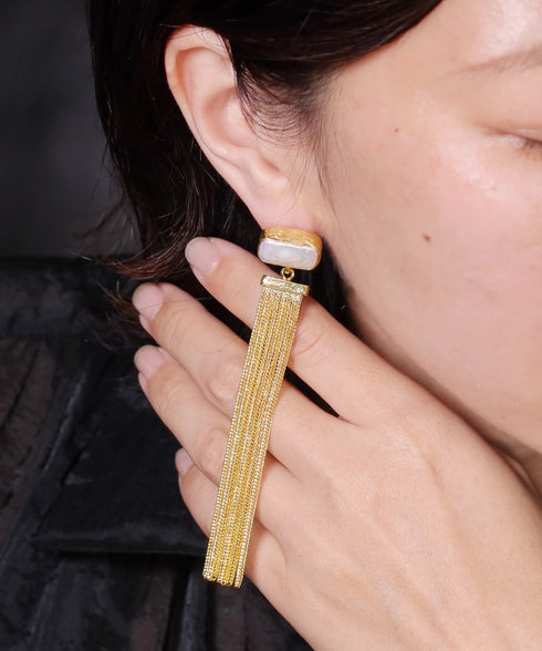 ピアス 天然石 パール レクタングル スタッド アンリファインド ANTICO AER157