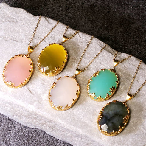 ネックレス 天然石 オーバル チェーン アンリファインド ANTICO ANC025