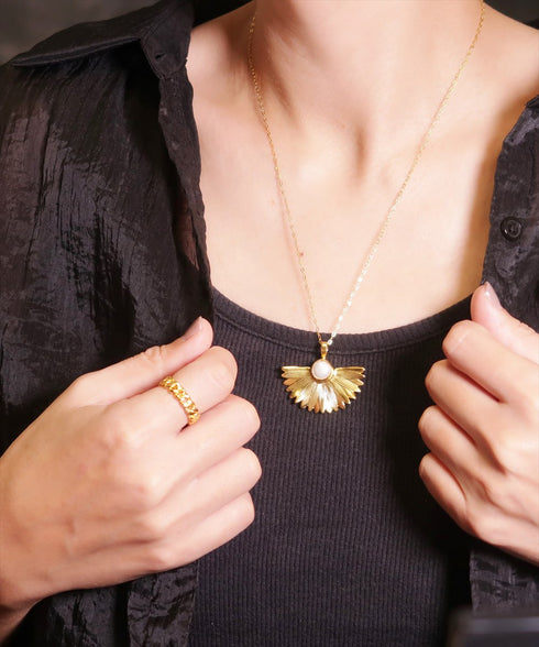 ネックレス 天然石 パール チェーン 花 ANTICO ANC029