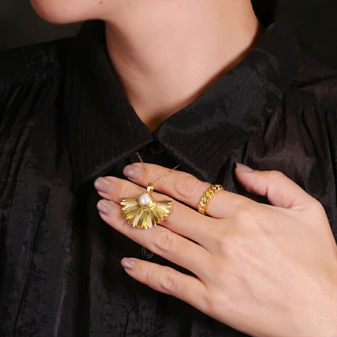 ネックレス 天然石 パール チェーン 花 ANTICO ANC029