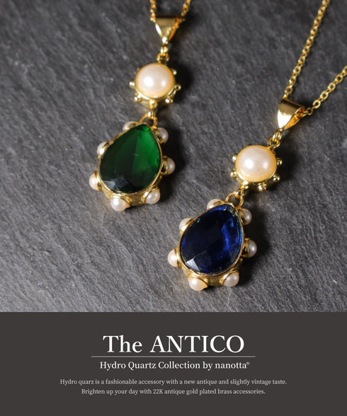 ネックレス 天然石 パール ティアドロップ ラウンド チェーン うるうるクォーツ ANTICO ANC040