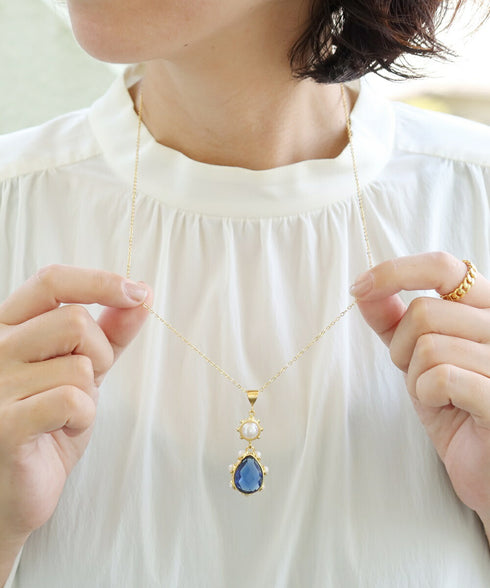 ネックレス 天然石 パール ティアドロップ ラウンド チェーン うるうるクォーツ ANTICO ANC040