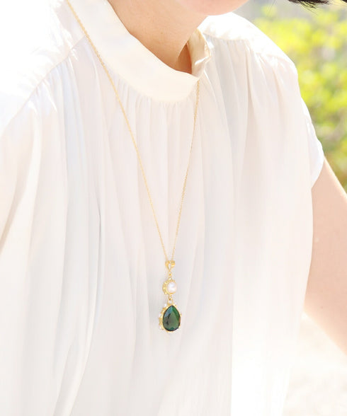 ネックレス 天然石 パール ティアドロップ ラウンド チェーン うるうるクォーツ ANTICO ANC040