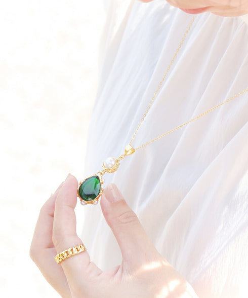 ネックレス 天然石 パール ティアドロップ ラウンド チェーン うるうるクォーツ ANTICO ANC040