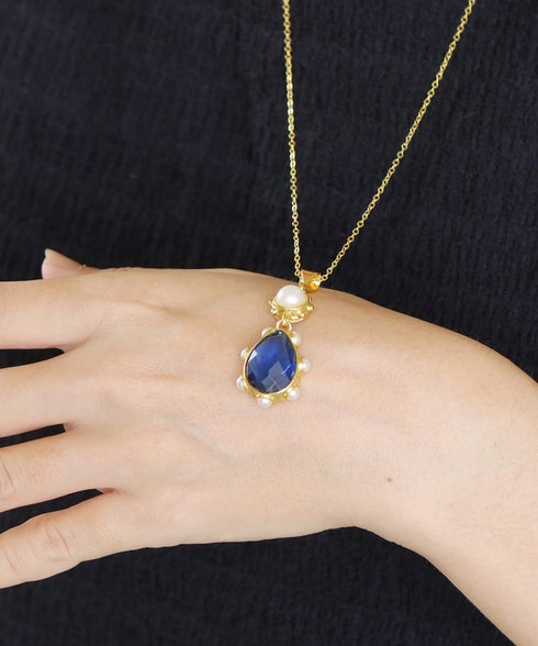 ネックレス 天然石 パール ティアドロップ ラウンド チェーン うるうるクォーツ ANTICO ANC040