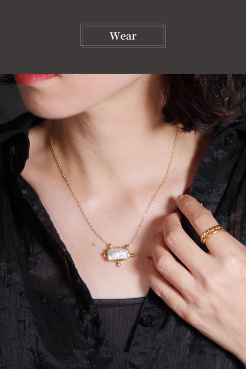 ネックレス 天然石 パール レクタングル チェーン アンリファインド ANTICO ANC041