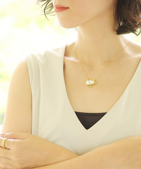 ネックレス 天然石 パール レクタングル チェーン アンリファインド ANTICO ANC041