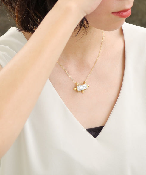 ネックレス 天然石 パール レクタングル チェーン アンリファインド ANTICO ANC041