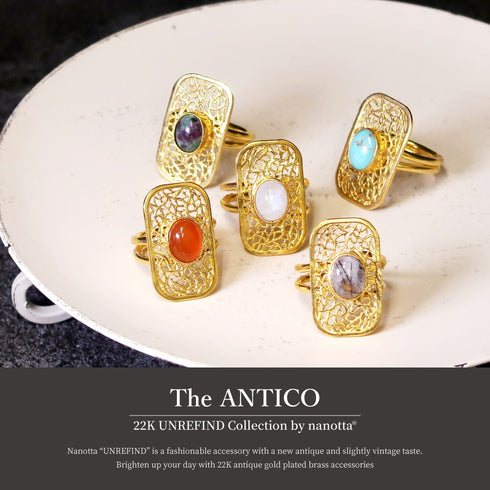 リング 指輪 天然石 オーバル レクタングル レース 透かし アンリファインド ANTICO ARN078