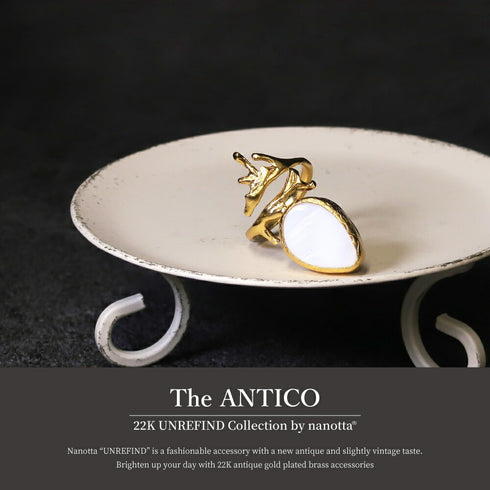 リング 指輪 天然石 シェル ティアドロップ フォークリング アンリファインド ANTICO ARN080