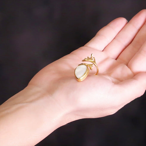 リング 指輪 天然石 シェル ティアドロップ フォークリング アンリファインド ANTICO ARN080