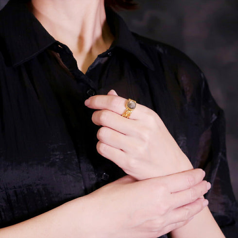 リング 指輪 天然石 スクエア レース 透かし アンリファインド ANTICO ARN089